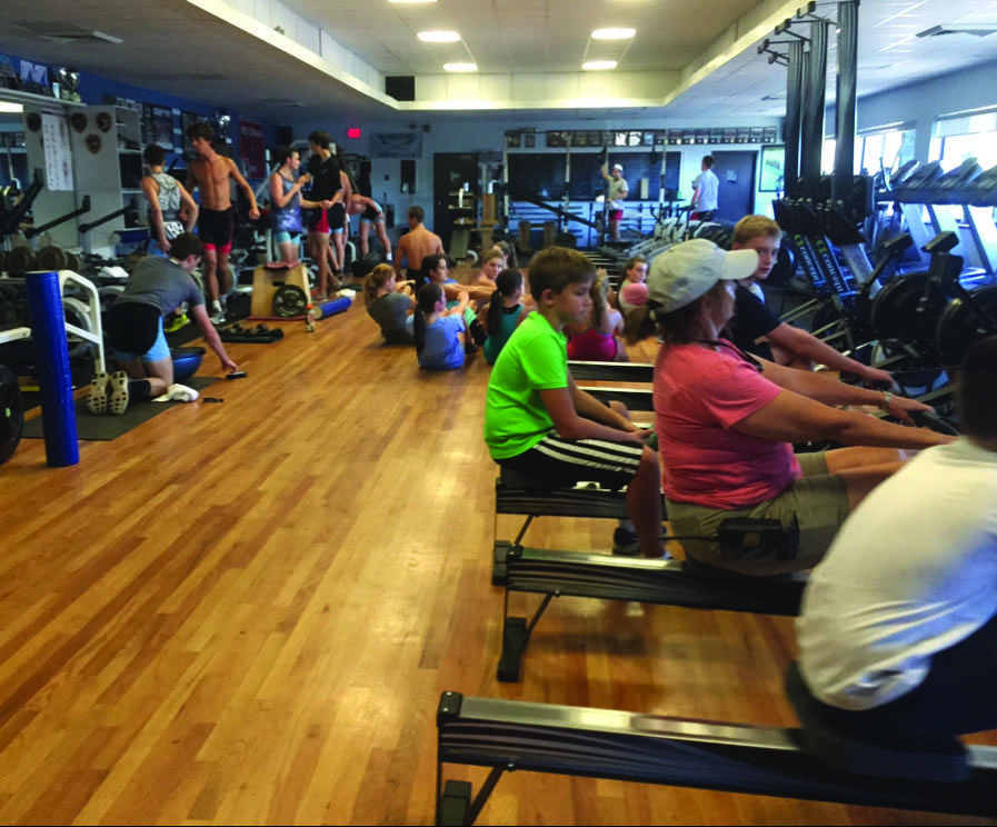 At the Maritime Rowing Center in Norwalk, rowers of all ages train on Ergs, stationary rowing machines that measure rowers output. 