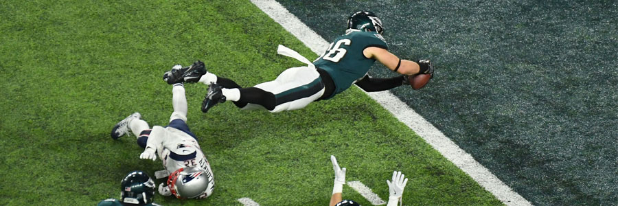 Philly gets its ring. Zach Ertz (86) scores a game-winning touchdown to win the Super Bowl for the Eagles.
