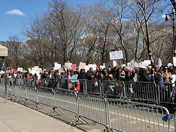 The protests in New York saw 200,000 marchers walk past Columbus Circle along Central Park.