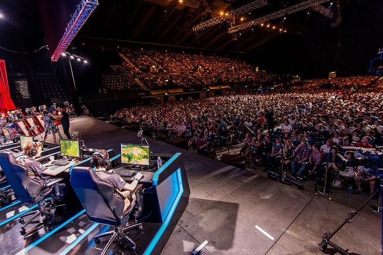 Esports teams in Connecticut may not play in front of crowds this large, but electronic gaming is developing a huge fan base, This is a photo from a Lueague of Legends competition.