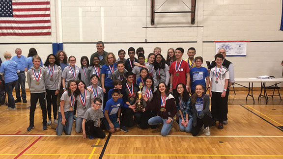 Bedford Science Olympiad team after its state win in Farmington, Connecticut