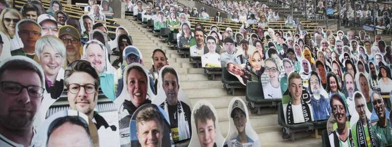 Bundesliga club Borussia Mönchengladbach placed pictures of fans in seats before Saturdays match against Bayern Leverkusen. (Getty Images)